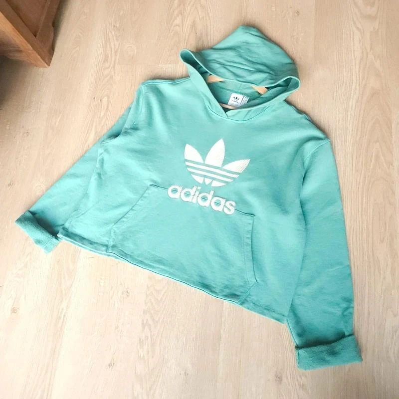 adidas originals moletom com capuz verde curto não cropped – photo 3